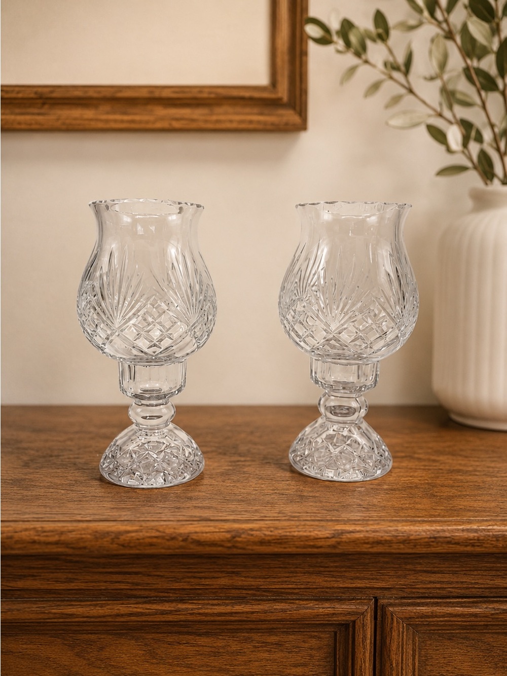 Vintage Crystal Clear Industries Essex Lead Crystal Hurricane Candle Holders